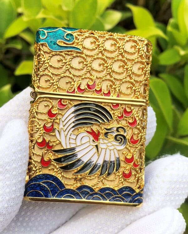 ZippoPlatedGoldenJacketJapaneseCrane