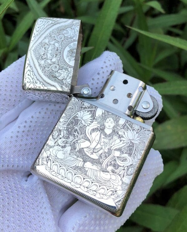 ZippoSterlingSilverWhiteTaraBuddhism_16